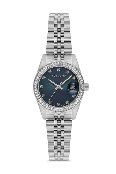 Dice Kayek AG1337.13 women's watch with blue dial, silver-tone case and stainless steel bracelet – front view