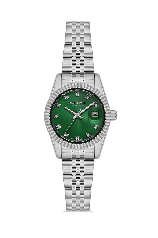 Dice Kayek AG1337.19 women's watch with green dial, silver-tone case and stainless steel bracelet – front view