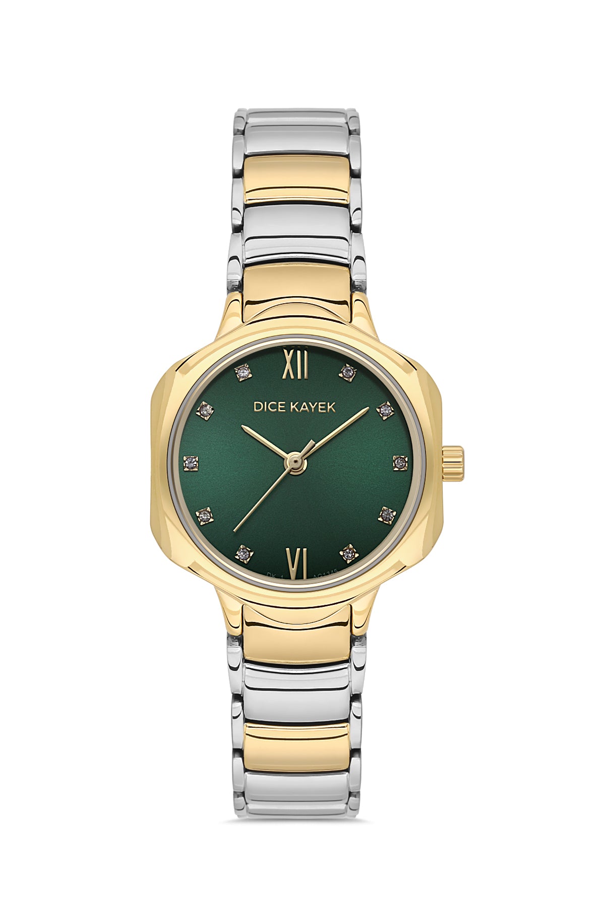 Dice Kayek AG1345.04 women's watch with green dial, two-tone silver and gold case and stainless steel bracelet – front view