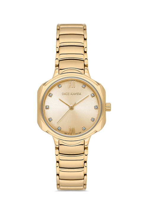 Dice Kayek AG1345.08 women's watch with gold dial, gold-tone case and stainless steel bracelet – front view