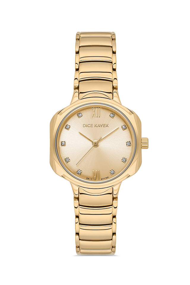 Dice Kayek AG1345.08 women's watch with gold dial, gold-tone case and stainless steel bracelet – front view