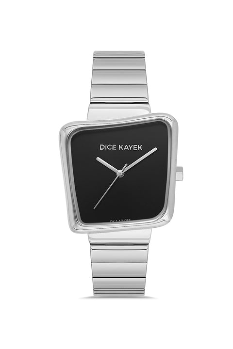 Dice Kayek AG1369.04 women's watch with black dial, silver-tone case and stainless steel bracelet – front view