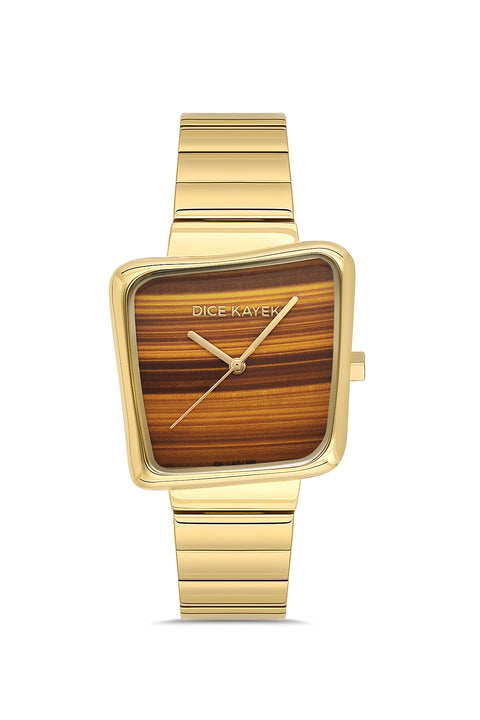 Dice Kayek AG1369.28 women's watch with brown dial, gold-tone case and stainless steel bracelet – front view