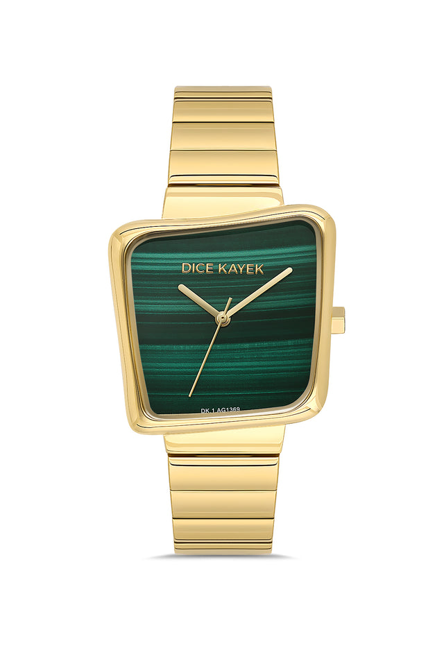 Dice Kayek AG1369.29 women's watch with green dial, gold-tone case and stainless steel bracelet – front view