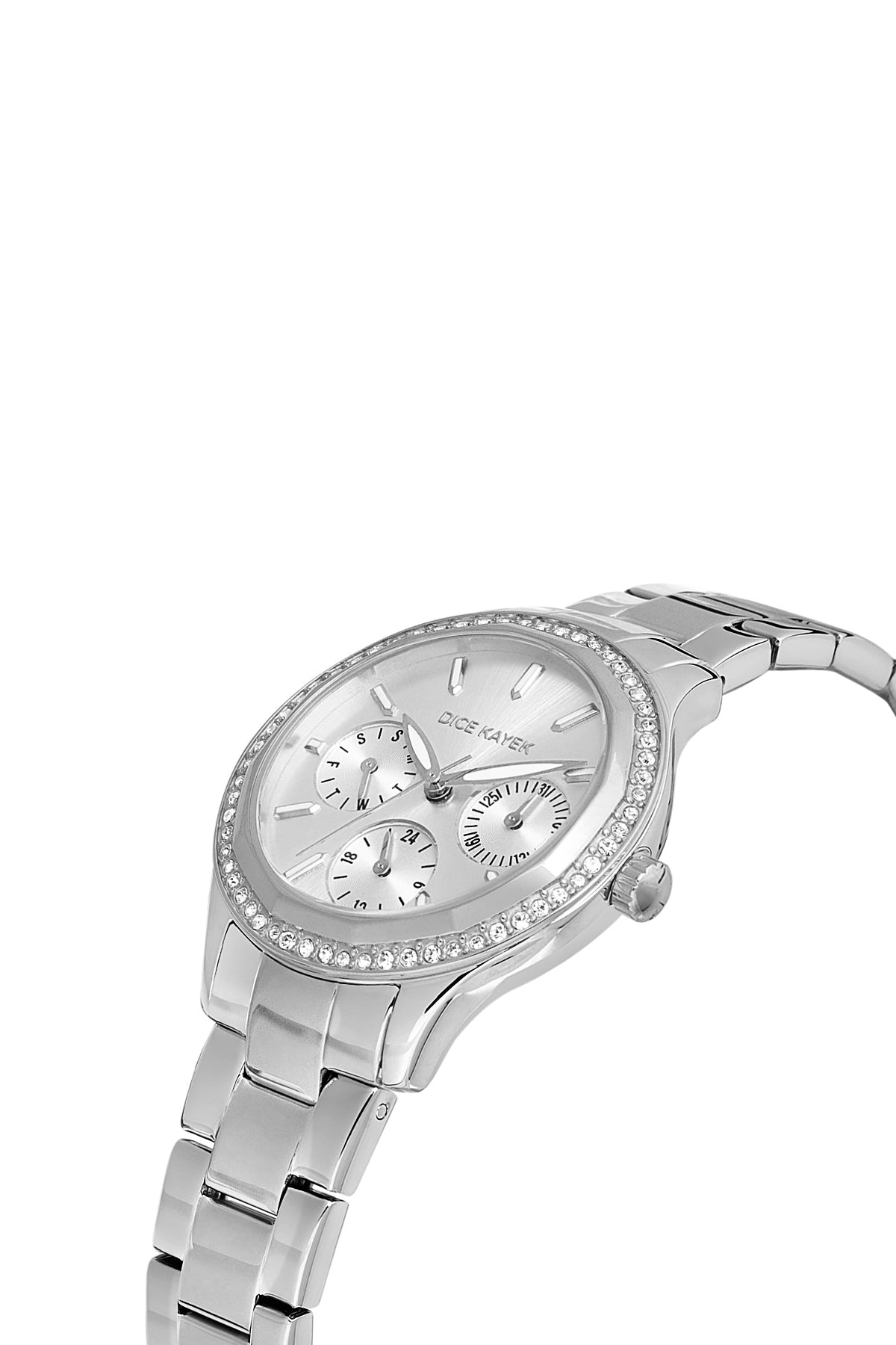 Dice Kayek AG1375.01 women's watch with silver dial, silver-tone case and stainless steel bracelet – angled view