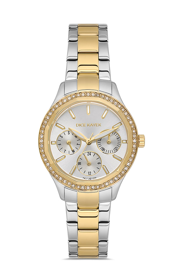 Dice Kayek AG1375.04 women's watch with silver dial, two-tone silver and gold case and stainless steel bracelet – front view