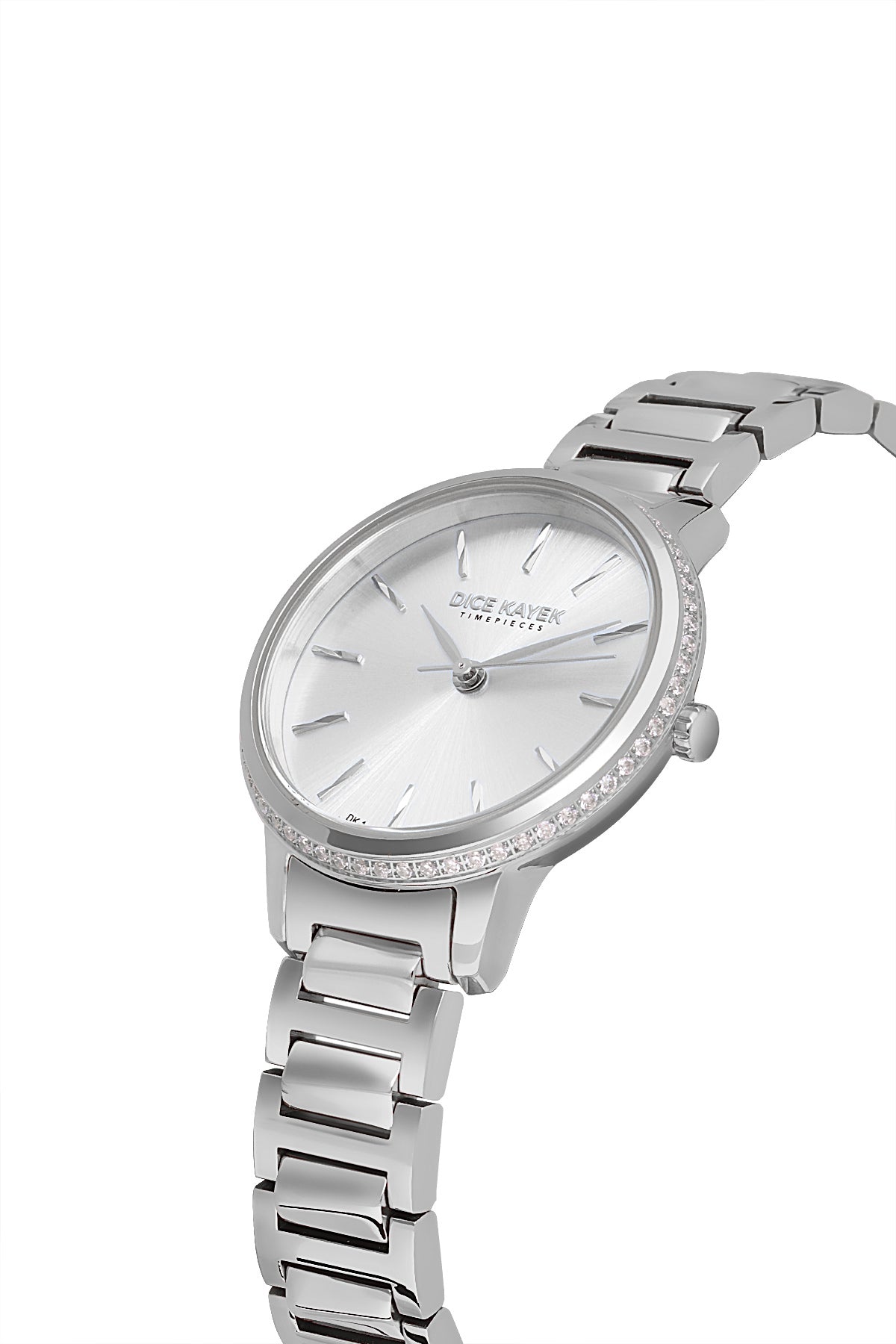 Dice Kayek AG1400.01 women's watch with silver dial, silver-tone case and stainless steel bracelet – angled view