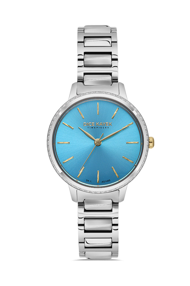Dice Kayek AG1400.02 women's watch with turquoise dial, silver-tone case and stainless steel bracelet – front view