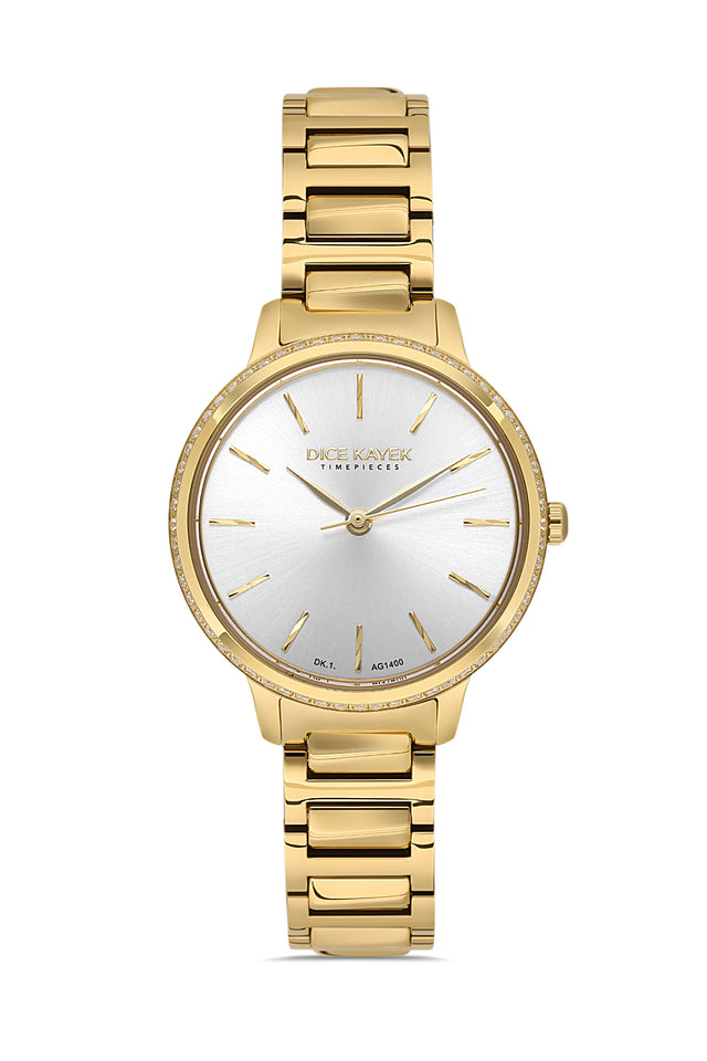 Dice Kayek AG1400.04 women's watch with silver dial, gold-tone case and stainless steel bracelet – front view