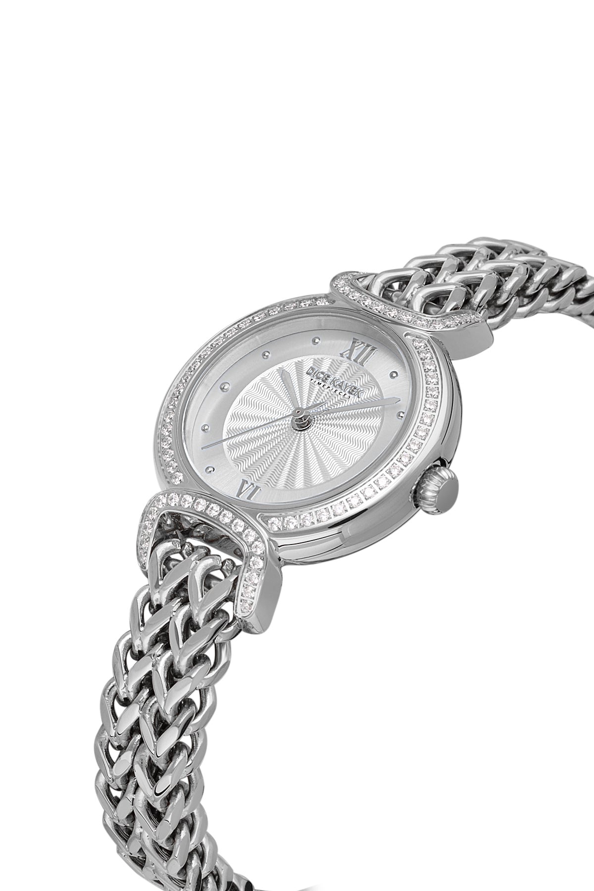 Dice Kayek AG1411.01 women's watch with silver dial, silver-tone case and stainless steel bracelet – angled view