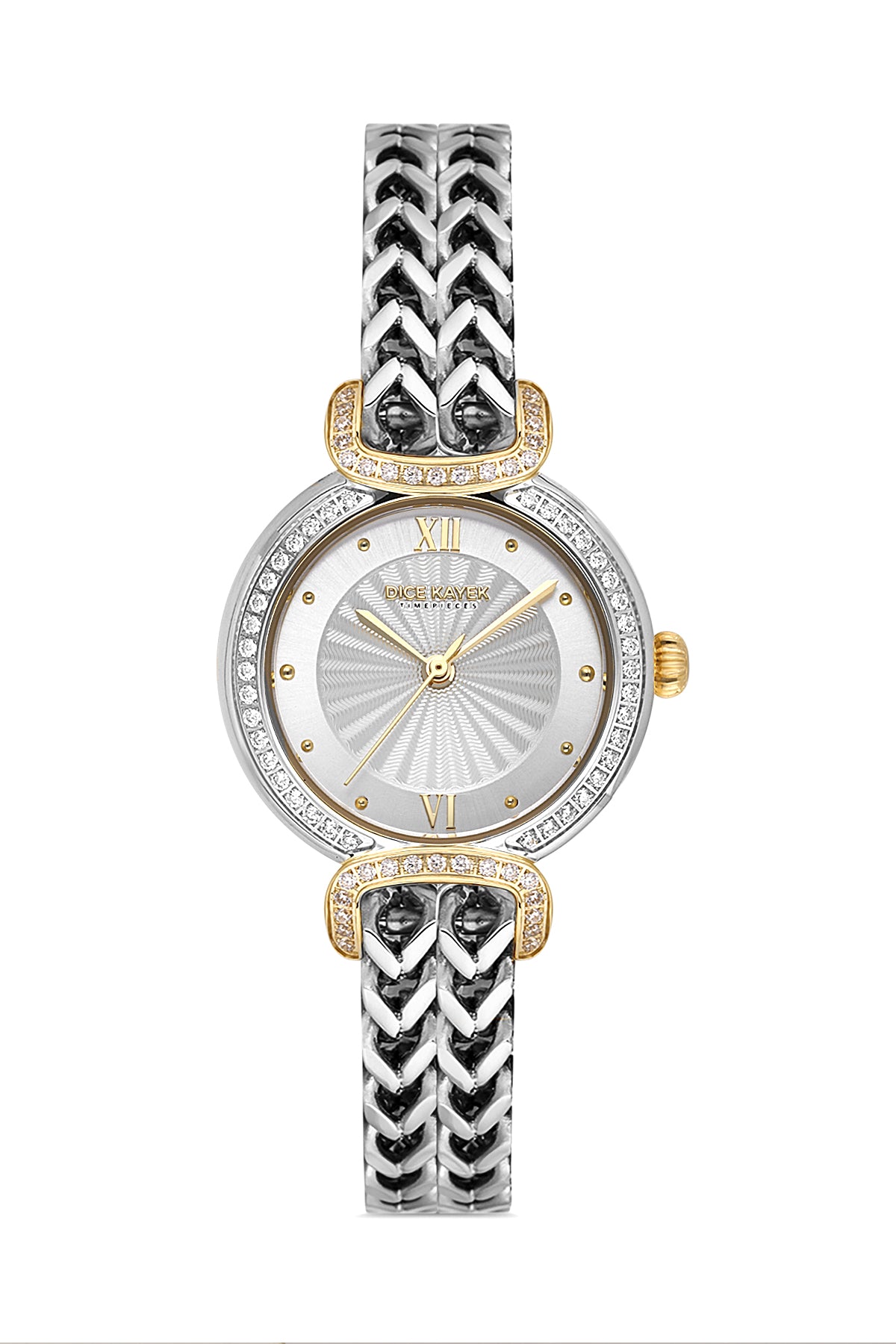 Dice Kayek AG1411.03 women's watch with silver dial, two-tone silver and gold case and stainless steel bracelet – front view