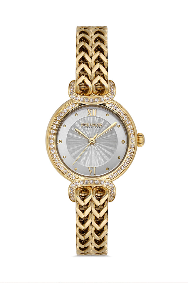 Dice Kayek AG1411.04 women's watch with silver dial, gold-tone case and stainless steel bracelet – front view