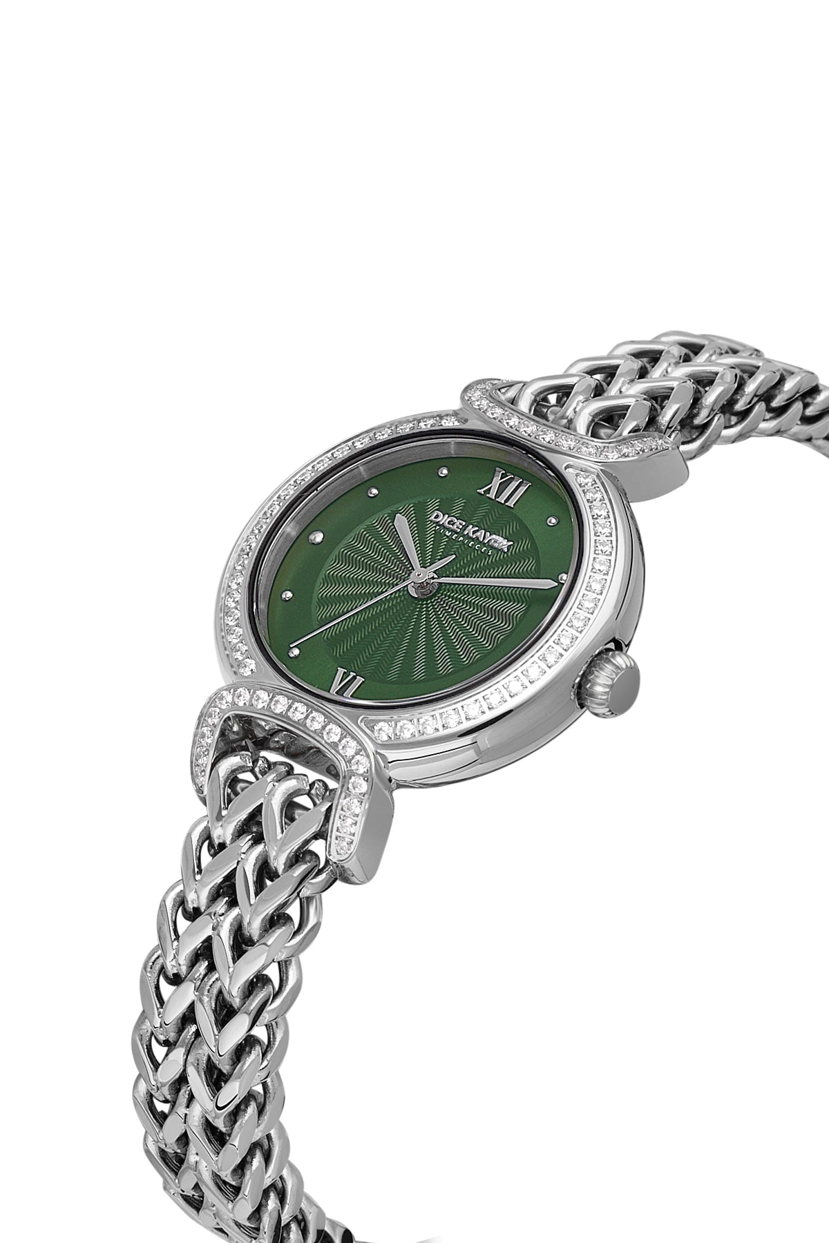 Dice Kayek AG1411.19 women's watch with green dial, silver-tone case and stainless steel bracelet – angled view