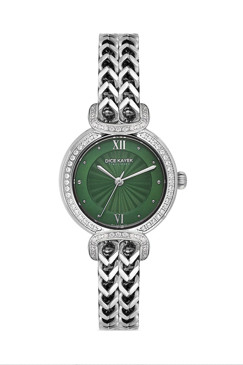 Dice Kayek AG1411.19 women's watch with green dial, silver-tone case and stainless steel bracelet – front view