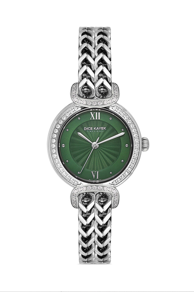 Dice Kayek AG1411.19 women's watch with green dial, silver-tone case and stainless steel bracelet – front view