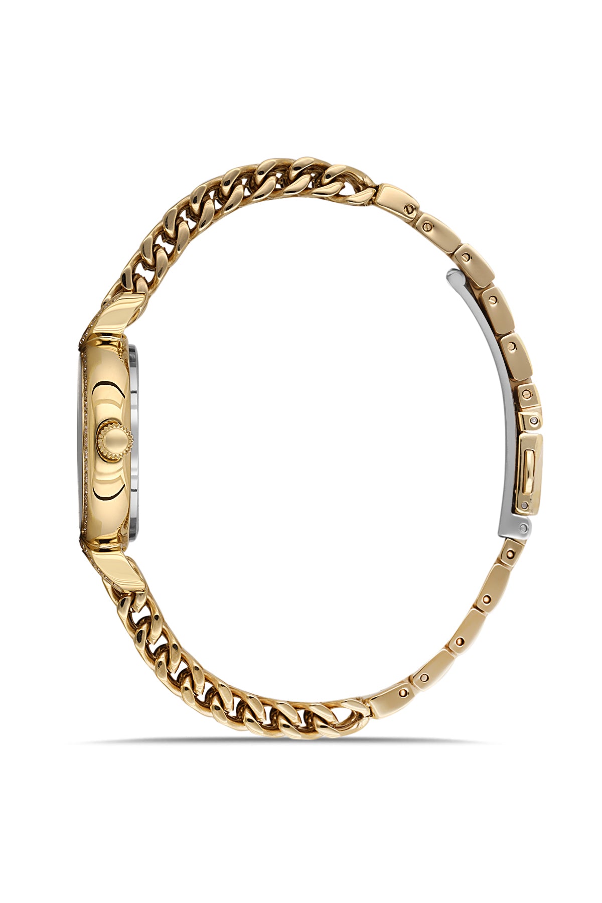 Dice Kayek AG1411.22 women's watch with black dial, gold-tone case and stainless steel bracelet – side view