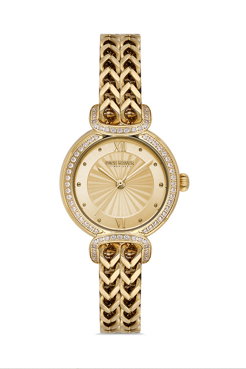 Dice Kayek AG1411.25 women's watch with gold dial, gold-tone case and stainless steel bracelet – front view