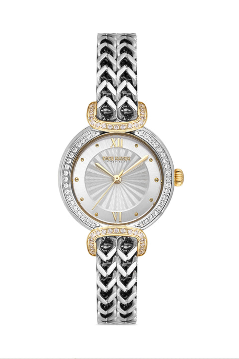 Dice Kayek AG1411.40 women's watch with silver dial, two-tone silver and gold case and stainless steel bracelet – front view
