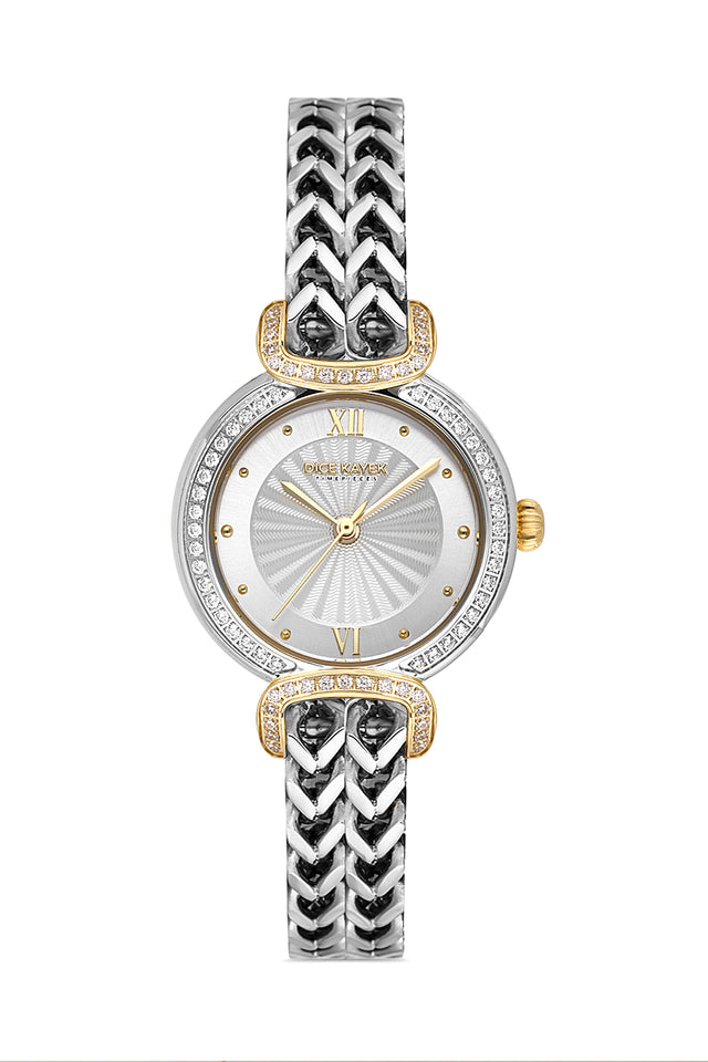 Dice Kayek AG1411.40 women's watch with silver dial, two-tone silver and gold case and stainless steel bracelet – front view
