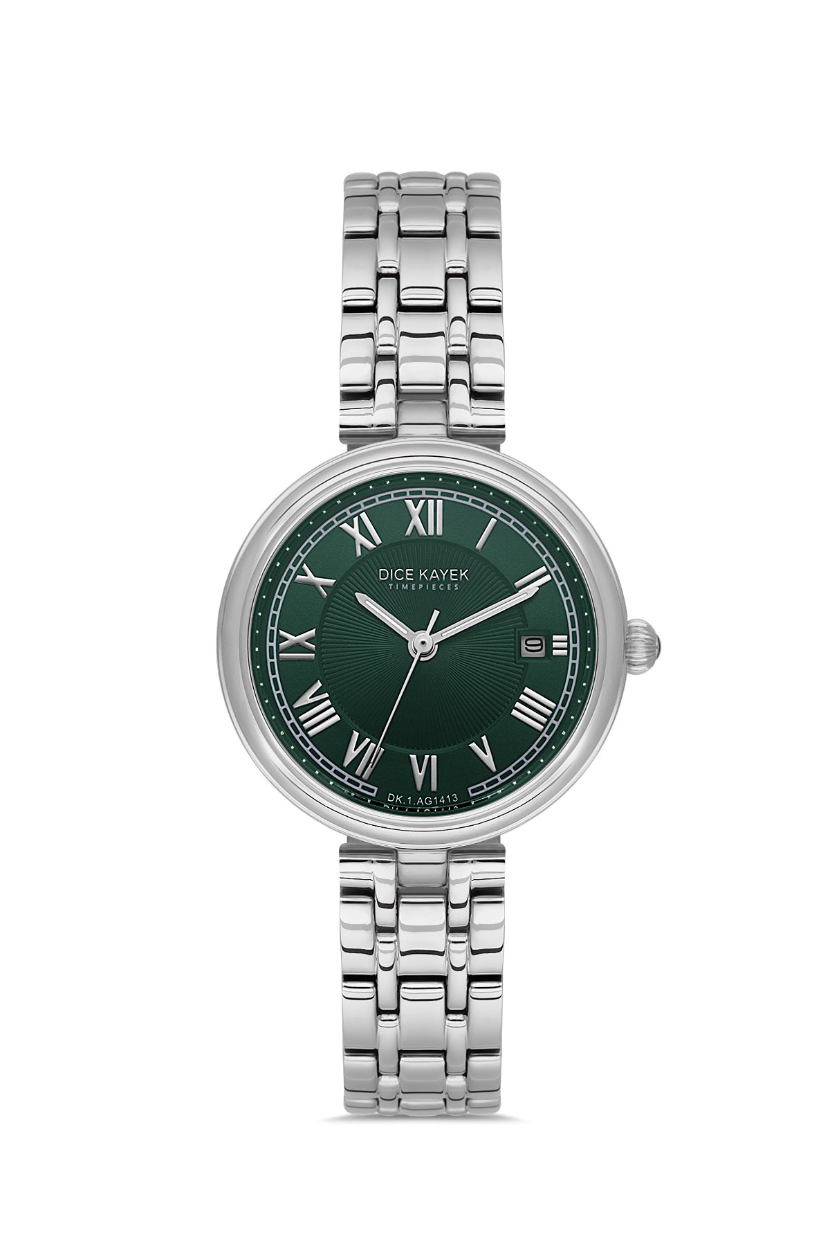 Dice Kayek AG1413.02 women's watch with green dial, silver-tone case and stainless steel bracelet – front view