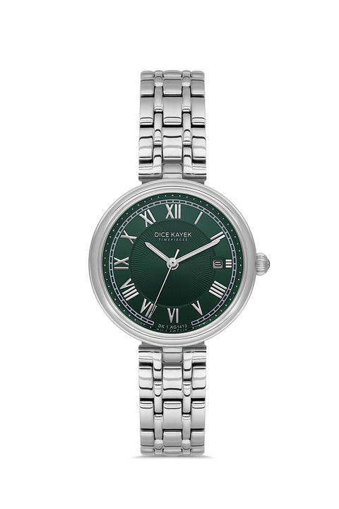 Dice Kayek AG1413.02 women's watch with green dial, silver-tone case and stainless steel bracelet – front view