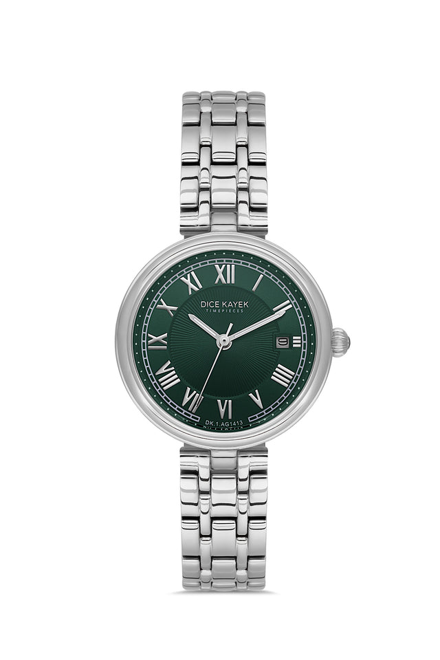 Dice Kayek AG1413.02 women's watch with green dial, silver-tone case and stainless steel bracelet – front view