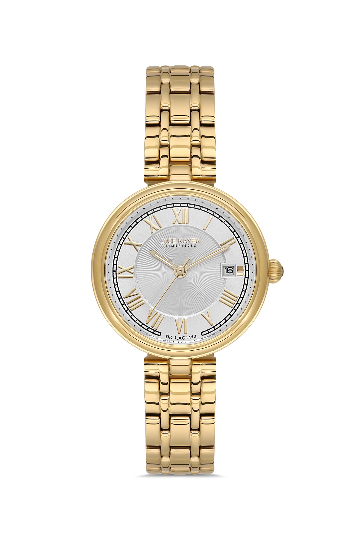 Dice Kayek AG1413.07 women's watch with silver dial, gold-tone case and stainless steel bracelet – front view