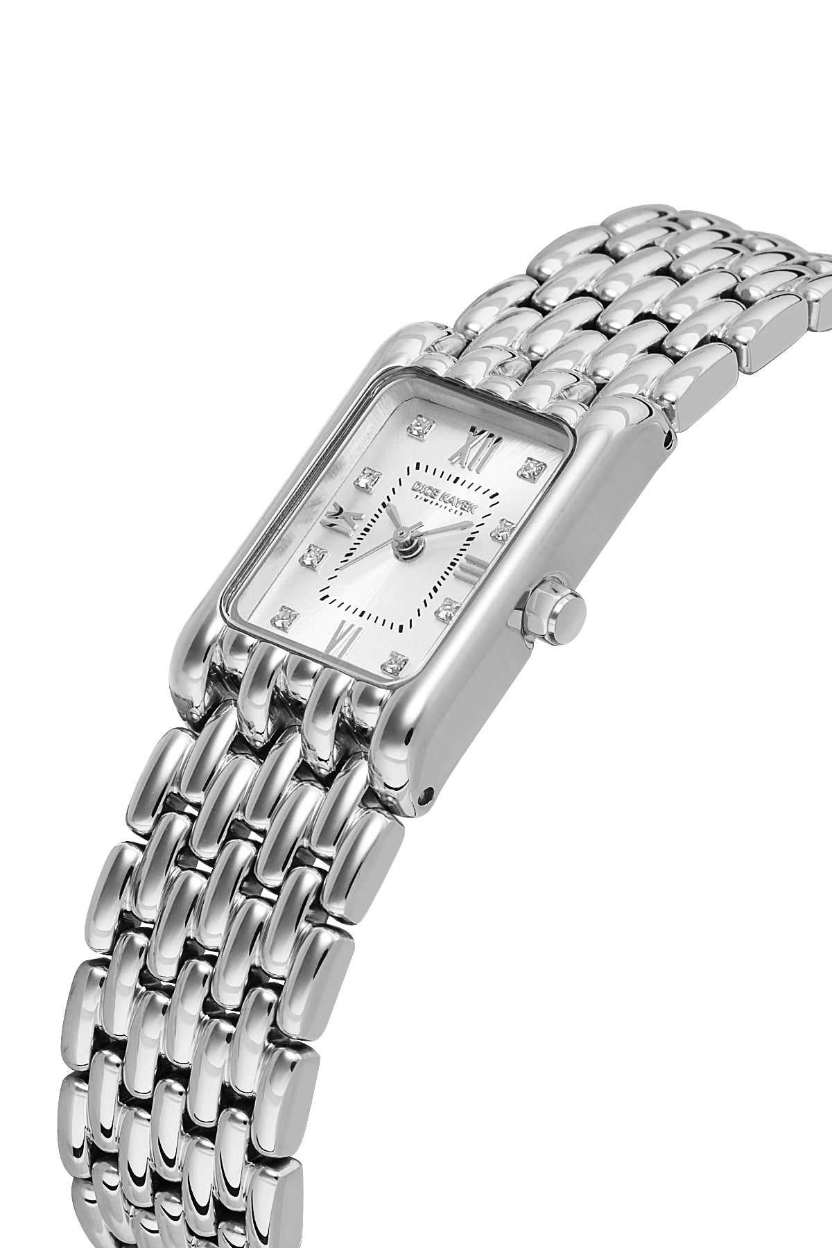 Dice Kayek AG1418.01 women's watch with silver dial, silver-tone case and stainless steel bracelet – angled view