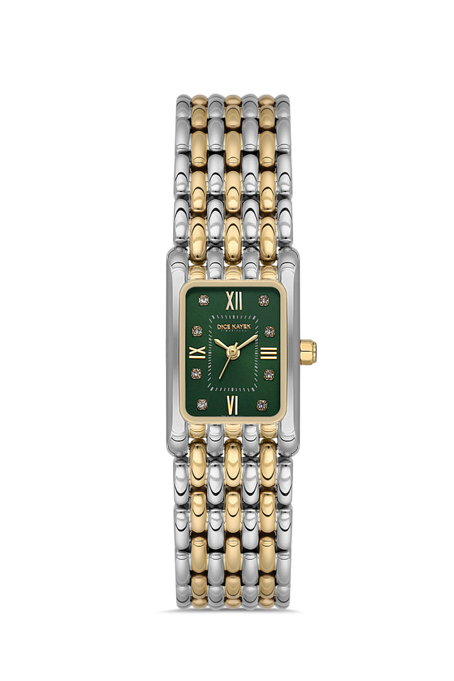 Dice Kayek AG1418.03 women's watch with green dial, two-tone silver and gold case and stainless steel bracelet – front view