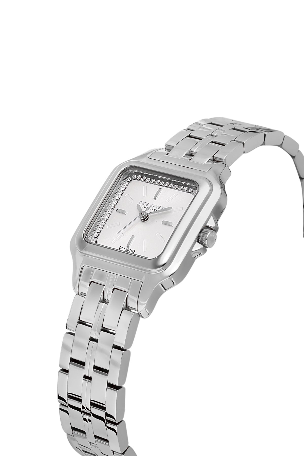 Dice Kayek AG1419.01 women's watch with silver dial, silver-tone case and stainless steel bracelet – angled view