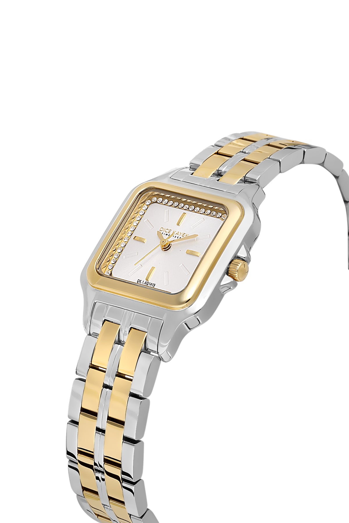 Dice Kayek AG1419.03 women's watch with silver dial, two-tone silver and gold case and stainless steel bracelet – angled view
