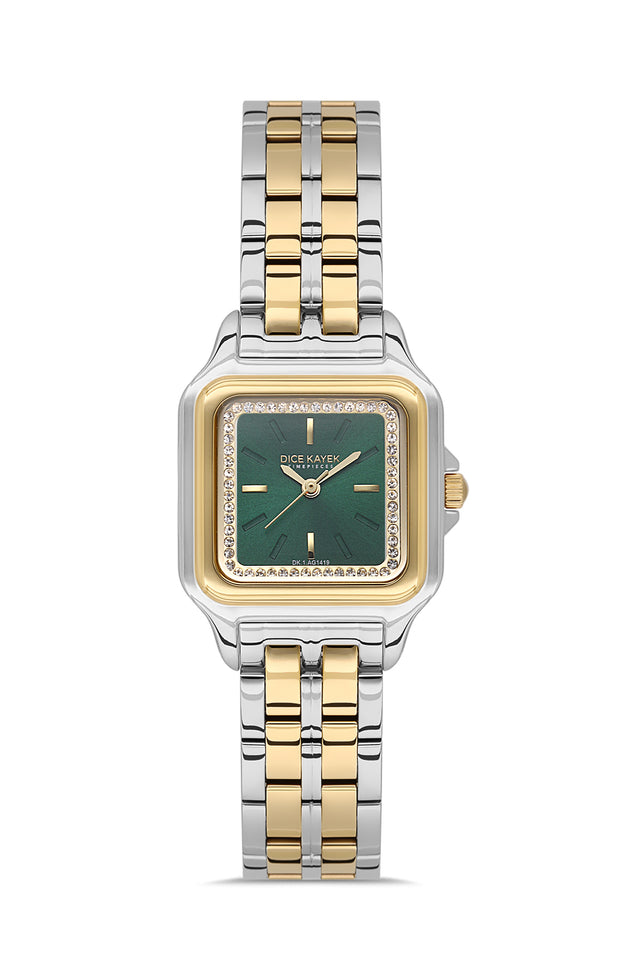 Dice Kayek AG1419.04 women's watch with green dial, two-tone silver and gold case and stainless steel bracelet – front view