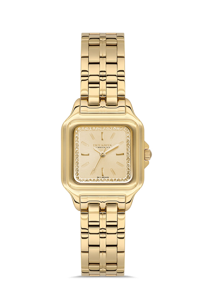 Dice Kayek AG1419.06 women's watch with gold dial, gold-tone case and stainless steel bracelet – front view