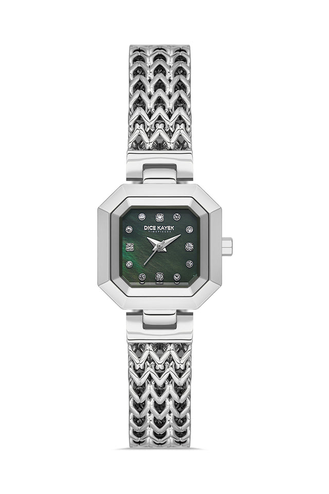 Dice Kayek AG1423.02 women's watch with green mother-of-pearl dial, silver-tone case and stainless steel bracelet – front view