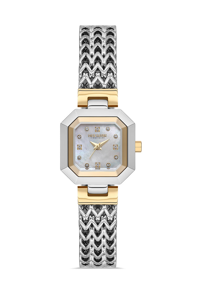 Dice Kayek AG1423.04 women's watch with white mother-of-pearl dial, two-tone silver and gold case and stainless steel bracelet – front view