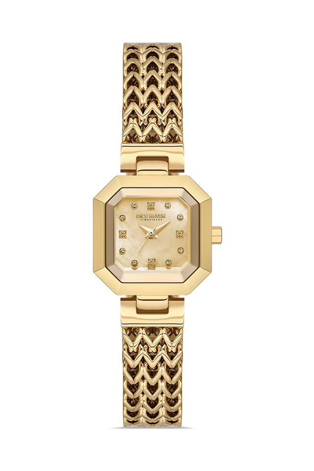 Dice Kayek AG1423.06 women's watch with gold mother-of-pearl dial, gold-tone case and stainless steel bracelet – front view