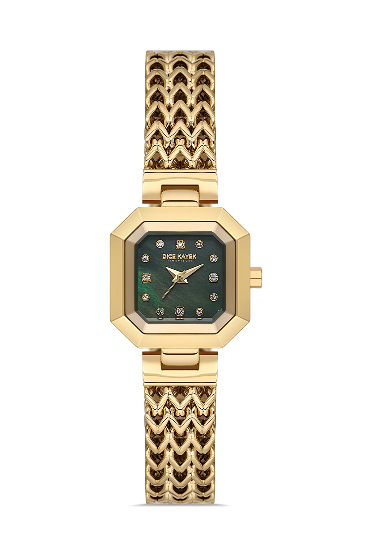 Dice Kayek AG1423.07 women's watch with green mother-of-pearl dial, gold-tone case and stainless steel bracelet – front view