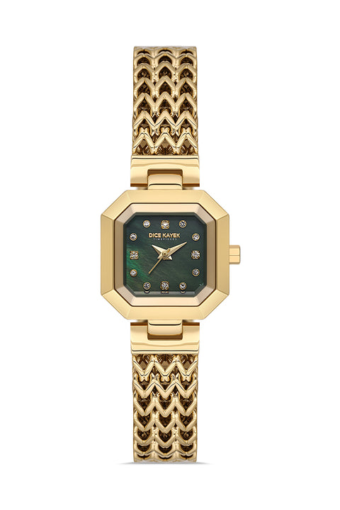 Dice Kayek AG1423.07 women's watch with green mother-of-pearl dial, gold-tone case and stainless steel bracelet – front view