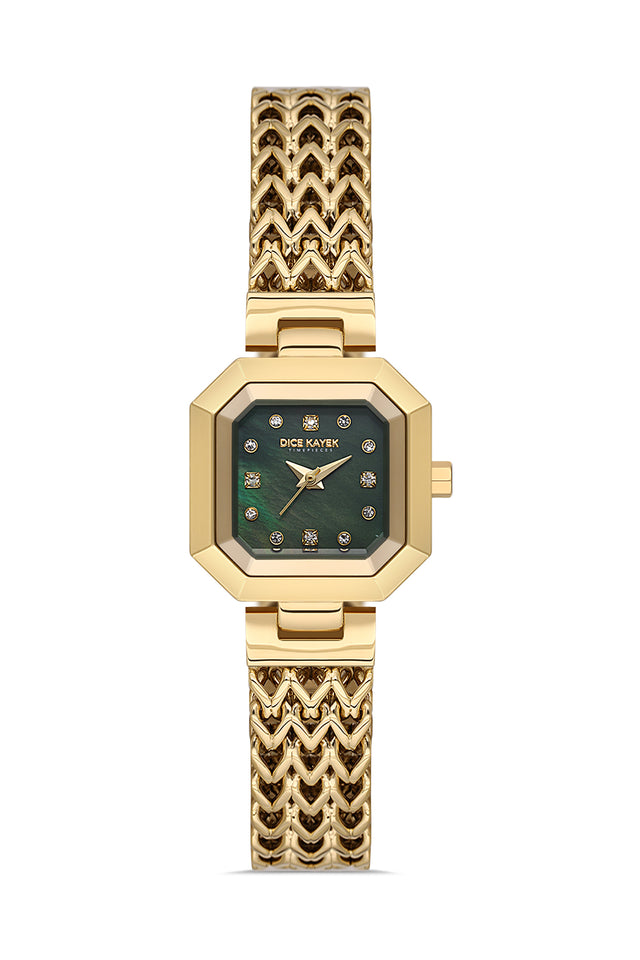 Dice Kayek AG1423.07 women's watch with green mother-of-pearl dial, gold-tone case and stainless steel bracelet – front view