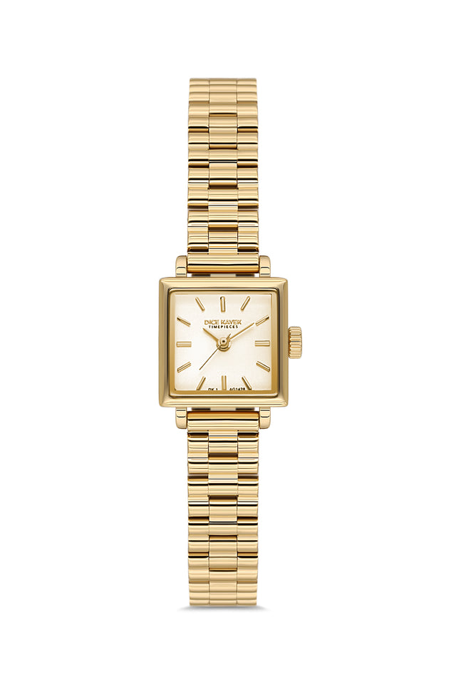 Dice Kayek AG1428.25 women's watch with gold dial, gold-tone case and stainless steel bracelet – front view