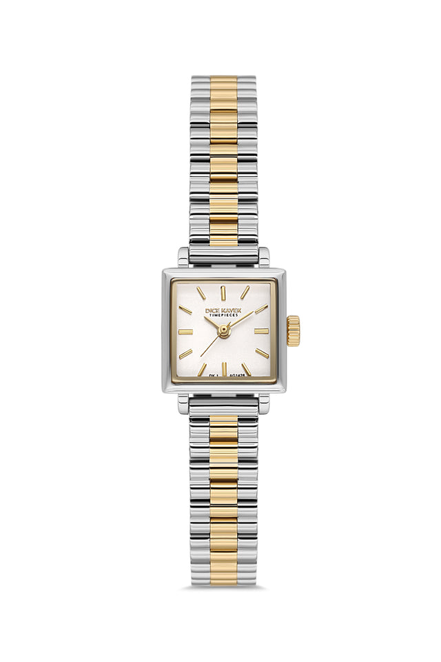 Dice Kayek AG1428.40 women's watch with silver dial, two-tone silver and gold case and stainless steel bracelet – front view