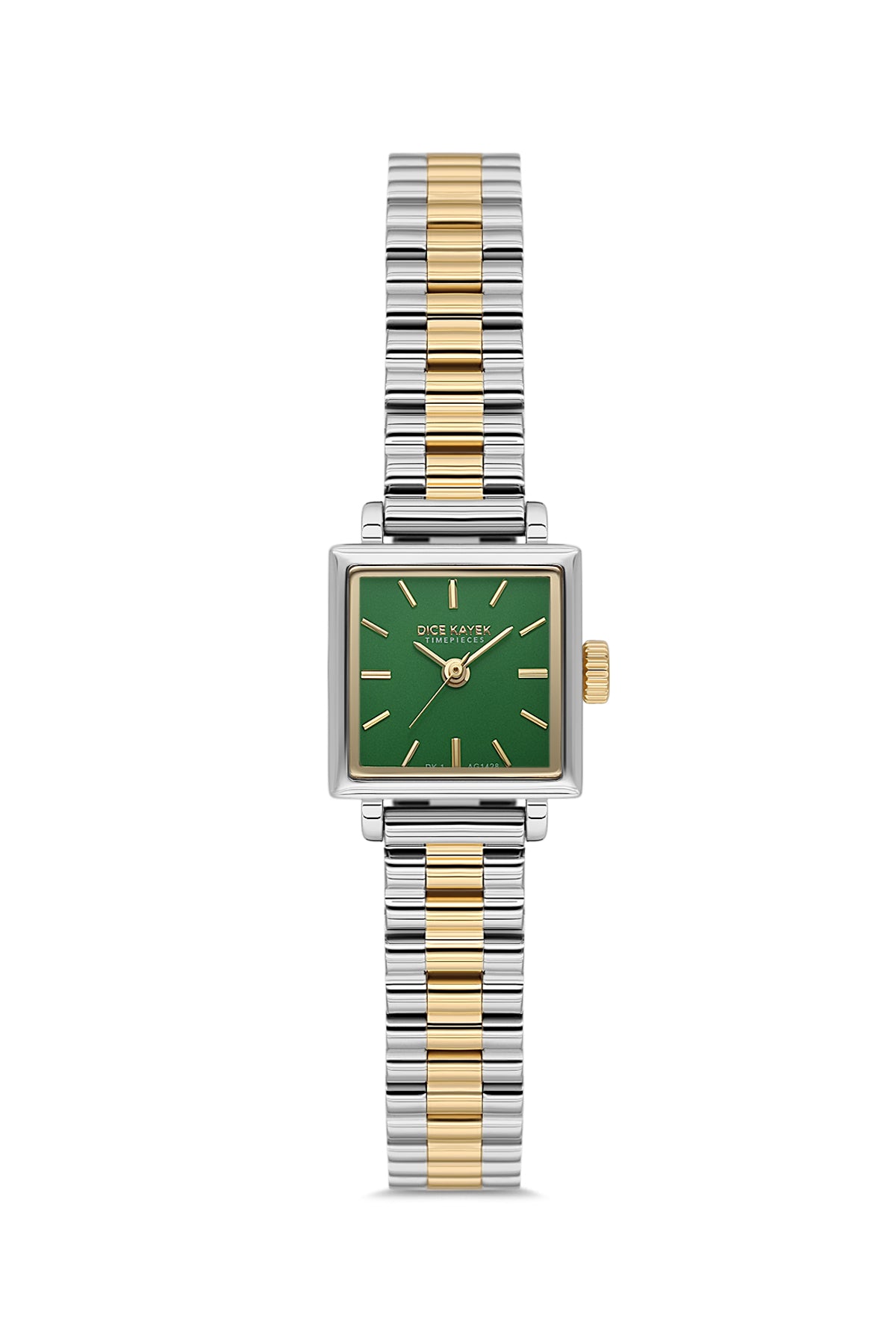 Dice Kayek AG1428.43 women's watch with green dial, two-tone silver and gold case and stainless steel bracelet – front view