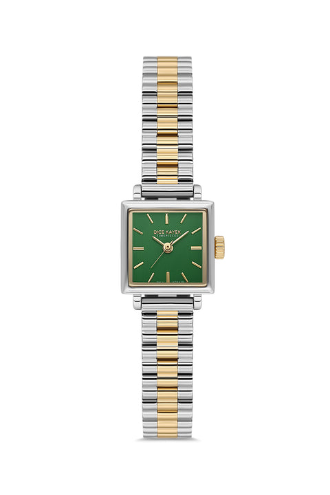 Dice Kayek AG1428.43 women's watch with green dial, two-tone silver and gold case and stainless steel bracelet – front view