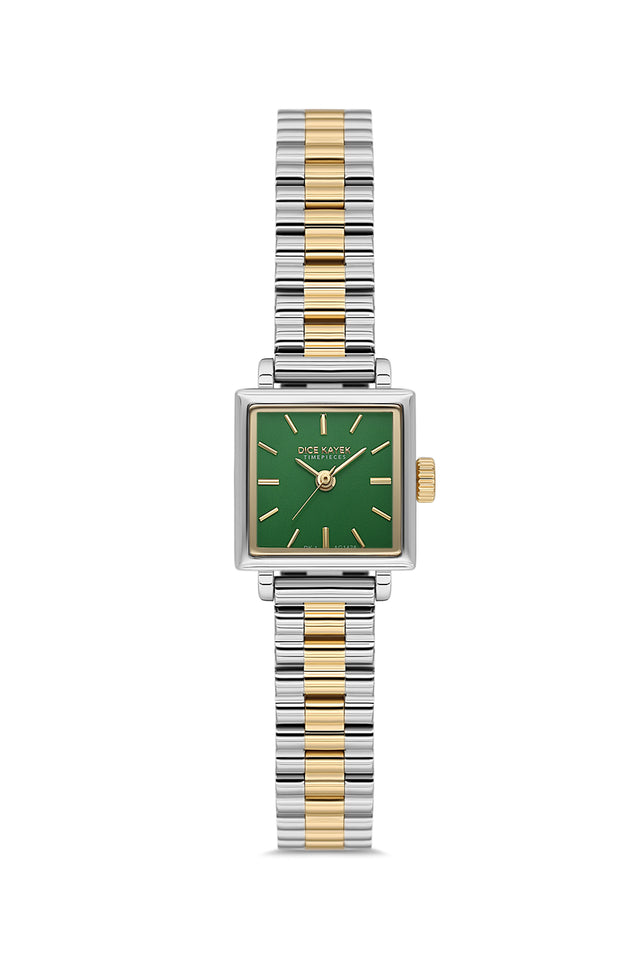 Dice Kayek AG1428.43 women's watch with green dial, two-tone silver and gold case and stainless steel bracelet – front view