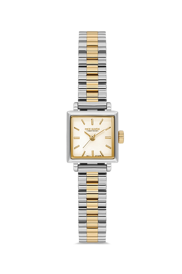 Dice Kayek AG1428.45 women's watch with gold dial, two-tone silver and gold case and stainless steel bracelet – front view
