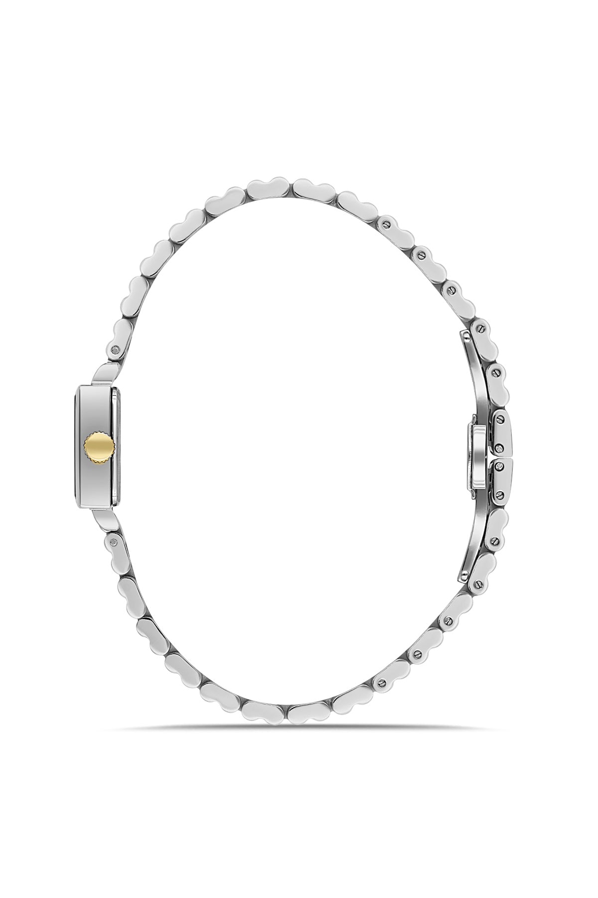 Dice Kayek AG1428.45 women's watch with gold dial, two-tone silver and gold case and stainless steel bracelet – side view