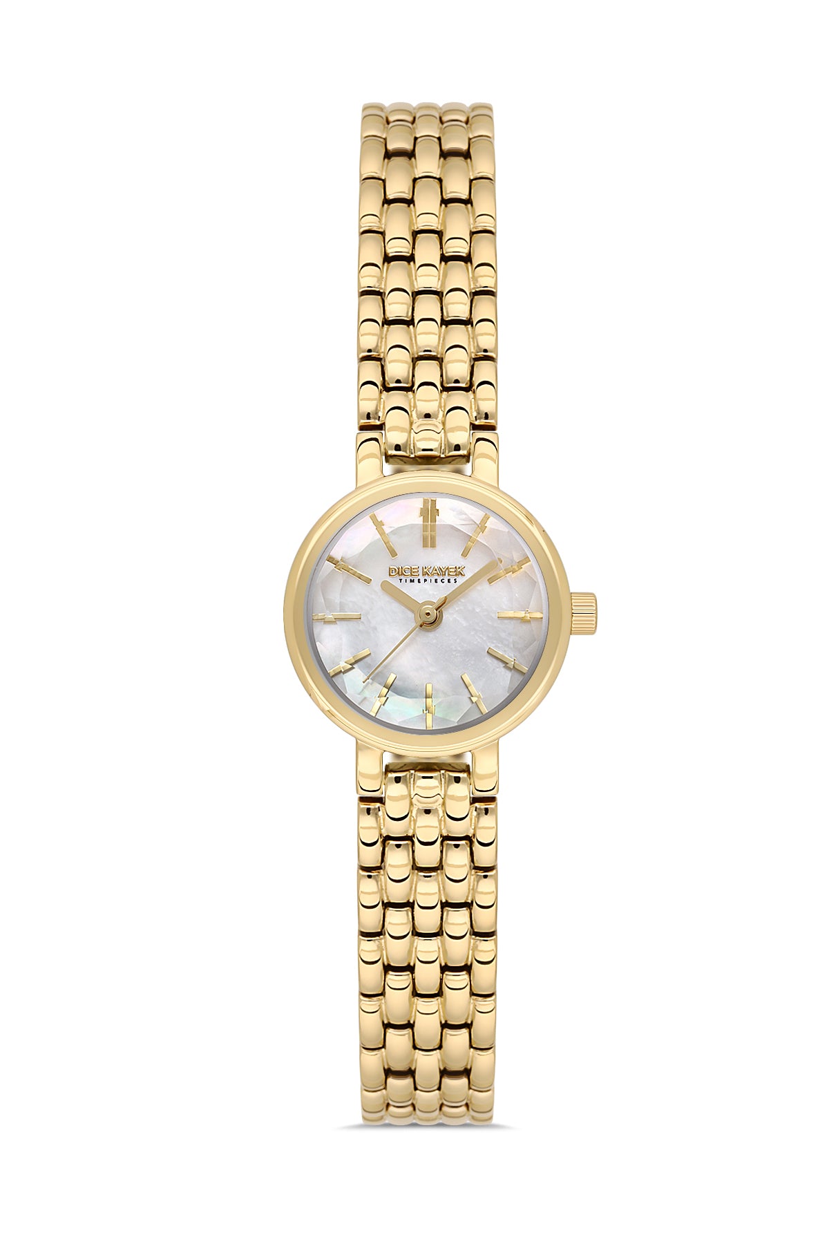 Dice Kayek AG1430.20 women's watch with white mother-of-pearl dial, gold-tone case and stainless steel bracelet – front view