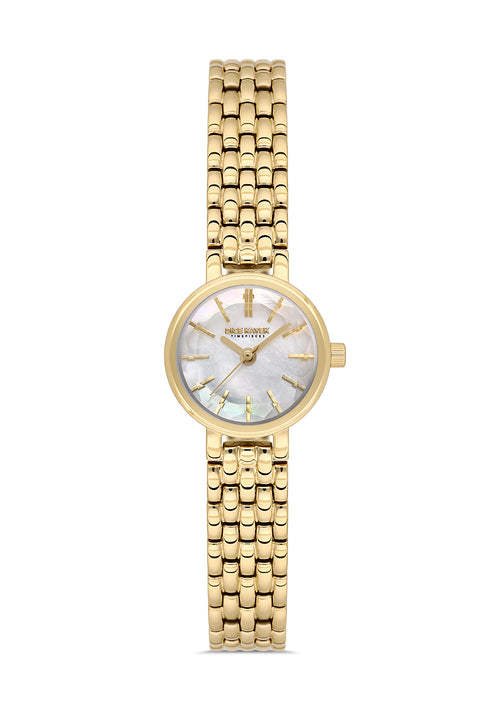 Dice Kayek AG1430.20 women's watch with white mother-of-pearl dial, gold-tone case and stainless steel bracelet – front view