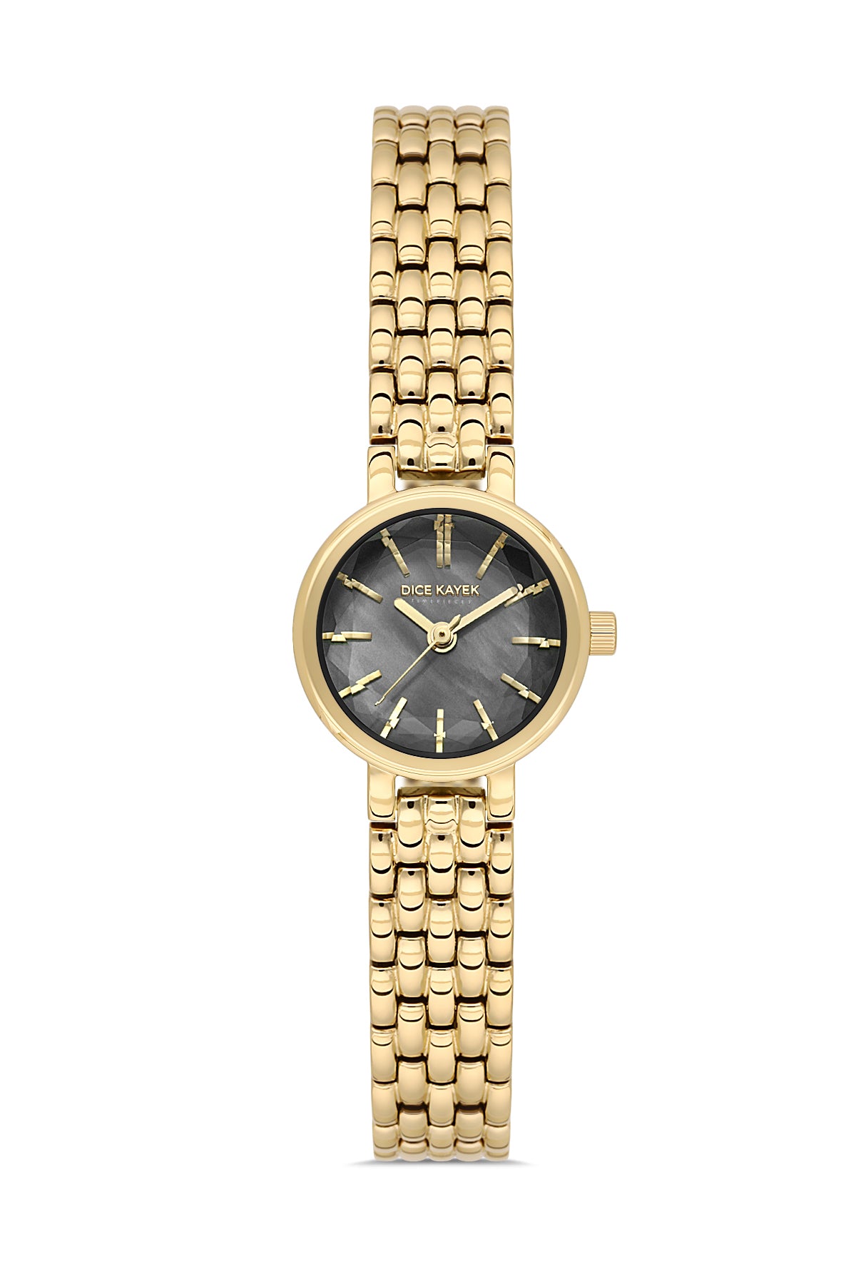 Dice Kayek AG1430.22 women's watch with black mother-of-pearl dial, gold-tone case and stainless steel bracelet – front view