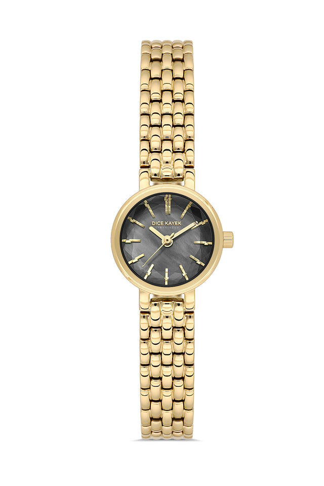 Dice Kayek AG1430.22 women's watch with black mother-of-pearl dial, gold-tone case and stainless steel bracelet – front view